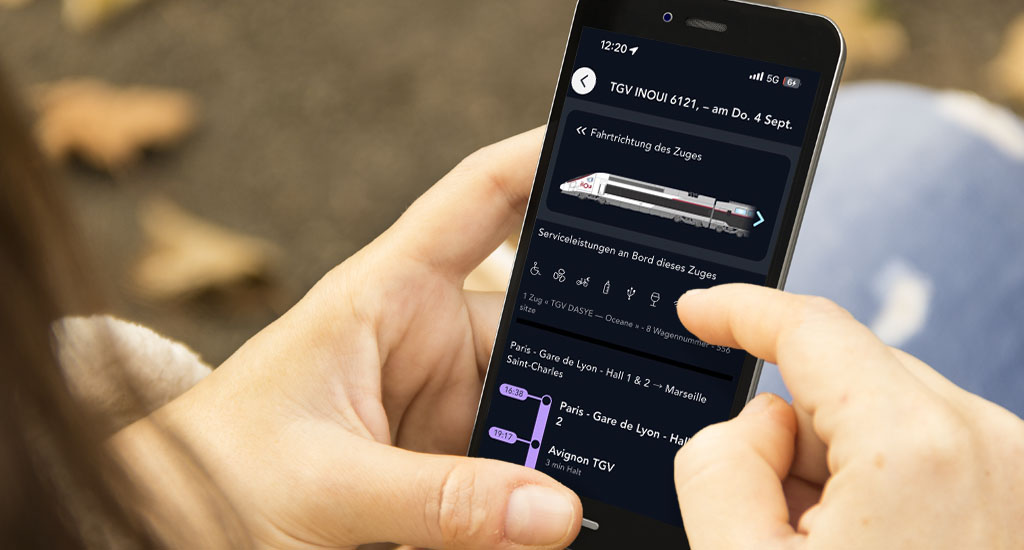Bildschirm der Suche nach Zugnummer in der SNCF Connect-App